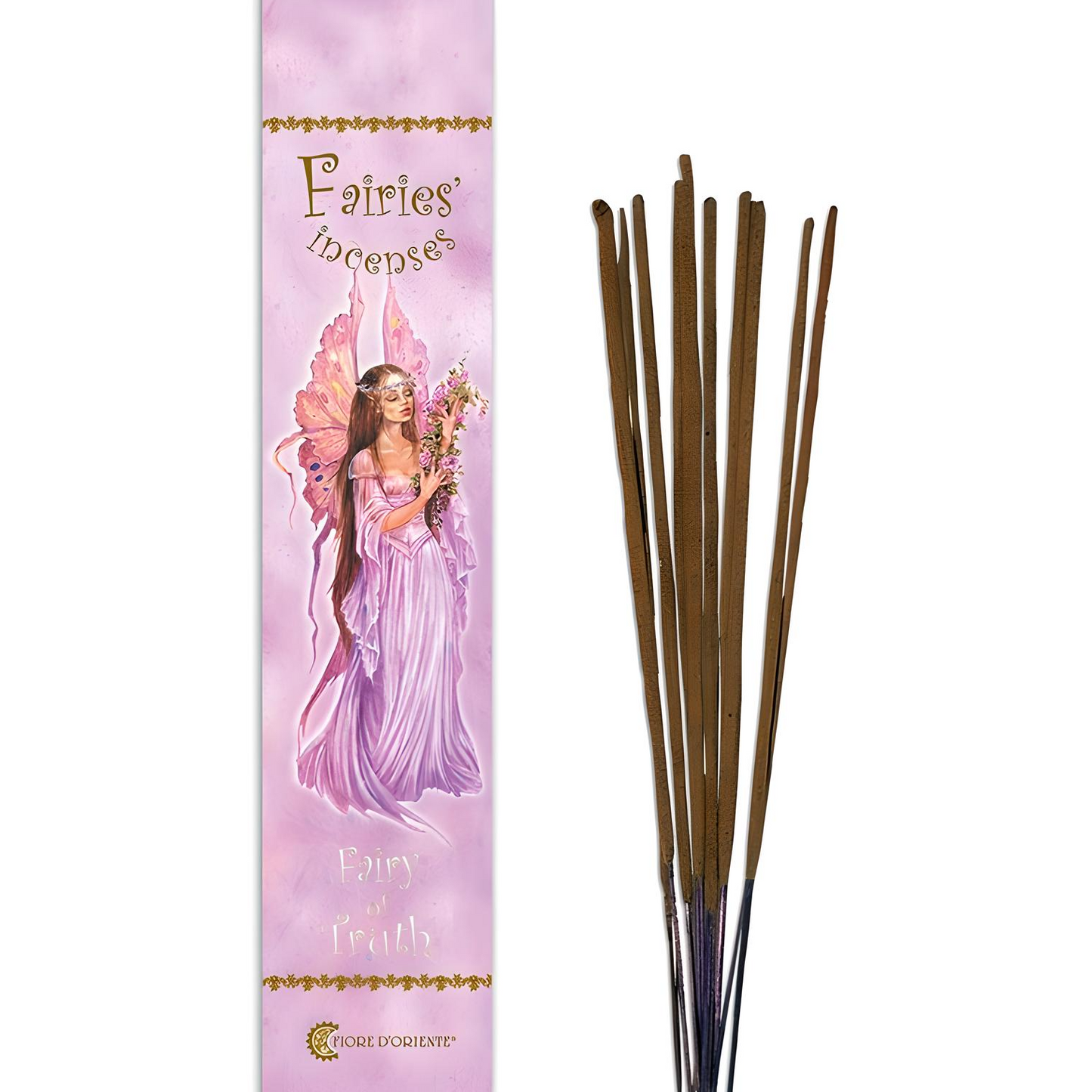 Light this traditional incense to fill your space with a welcoming fragrance crafted especially for the Fairy of Truth. Presented in elegant packaging, each hand-rolled stick is made using time-honored techniques unchanged for over 400 years. Fairies, as vibrant energies bridging Human Reality and the Otherworld, respond to scents and colors as signs of recognition. Made from the purest natural ingredients and essential oils, these incenses embody the gentle spirit of fairies, inviting their presence. The F