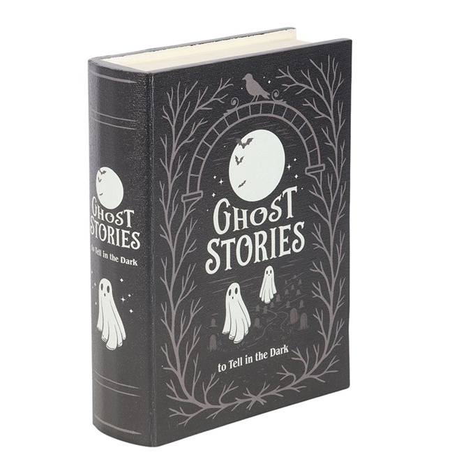 Hide your secrets among the shelves of your haunted library with this Ghost Stories book-shaped storage box. Designed to blend seamlessly with your spooky book collection, this decorative storage solution is perfect for keeping keepsakes safe while adding a dark, literary touch to home decor.