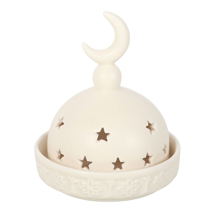 Ceramic Mosque incense cone and tealight holder. Elegant, versatile décor for altars, meditation, or home with warmth, spiritual charm, and character.