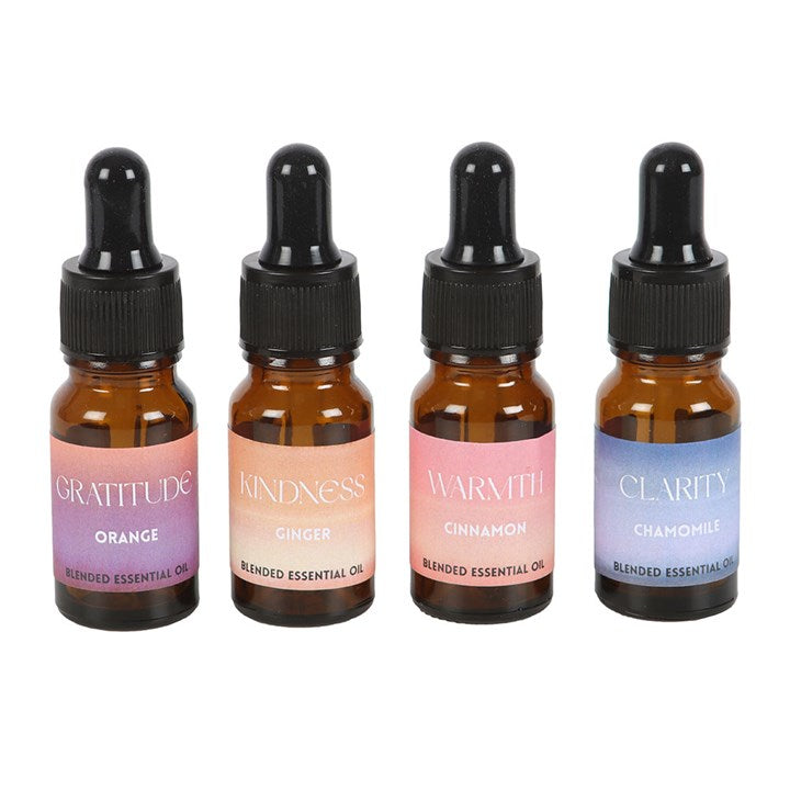 The scents you'll discover in this set are: Gratitude - Orange, Kindness - Ginger, Warmth - Cinnamon, Clarity - Chamomile.