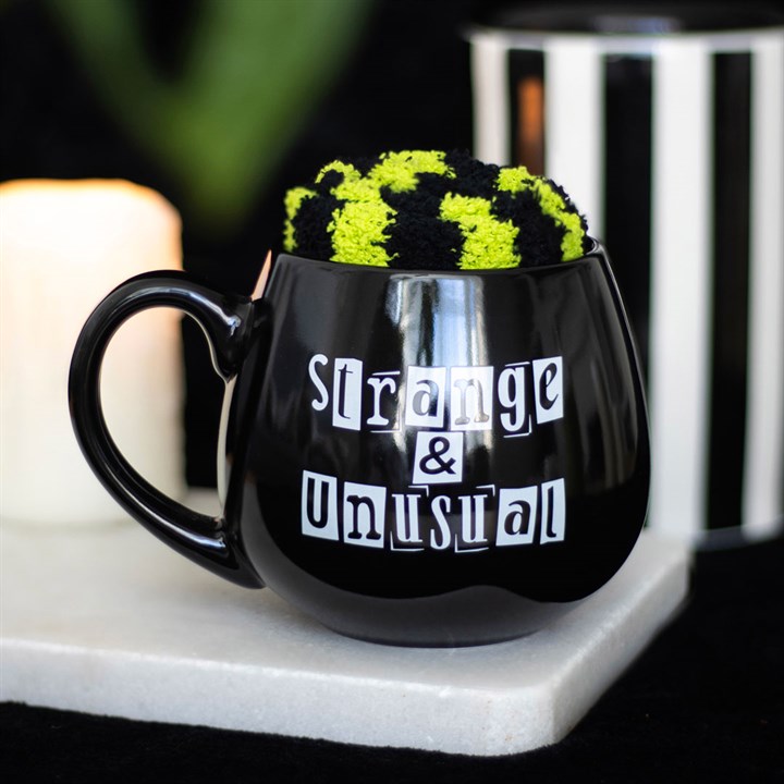 Strange and Unusual Mug & Stripey Socks Gift Set – Gothic Self-Expression Duo