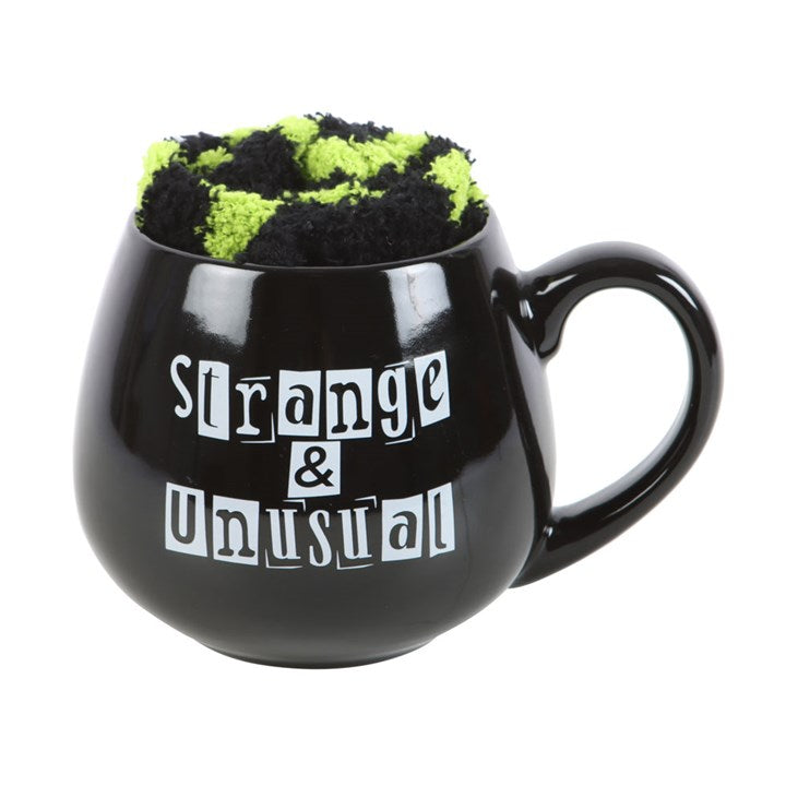 Strange and Unusual Mug & Stripey Socks Gift Set – Gothic Self-Expression Duo