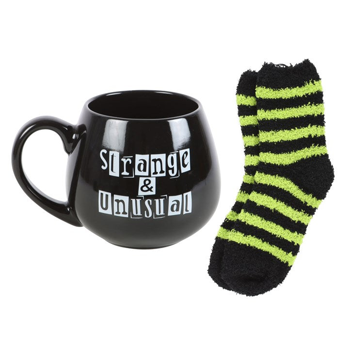 Strange and Unusual Mug & Stripey Socks Gift Set – Gothic Self-Expression Duo