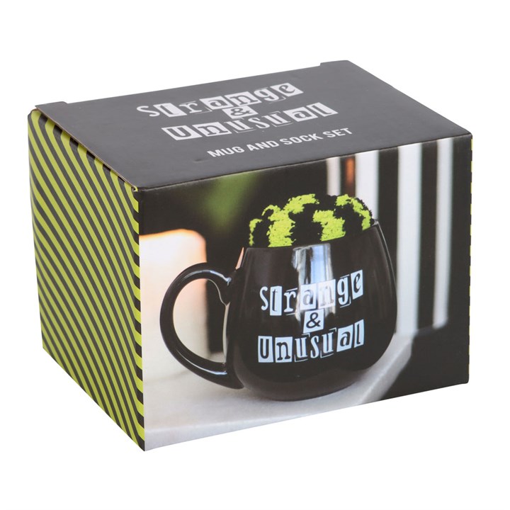 Strange and Unusual Mug & Stripey Socks Gift Set – Gothic Self-Expression Duo