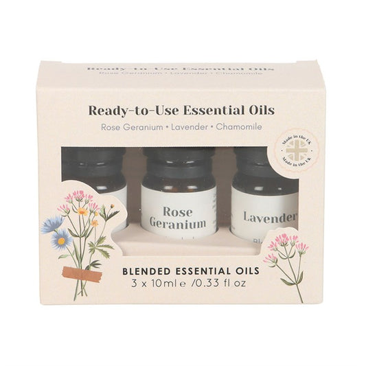 Create the perfect aromatic atmosphere or bathtime soak with this Set of 3 Floral Blended Essential Oils. Crafted with a natural blend of Rose Geranium, Lavender, and Chamomile, these essential oils are designed to help you relax and unwind after a long day.