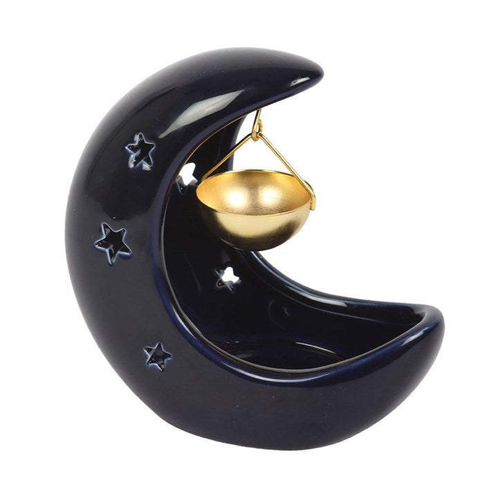 Blue Crescent Moon Hanging Oil Burner – Mystical Aromatherapy Decor