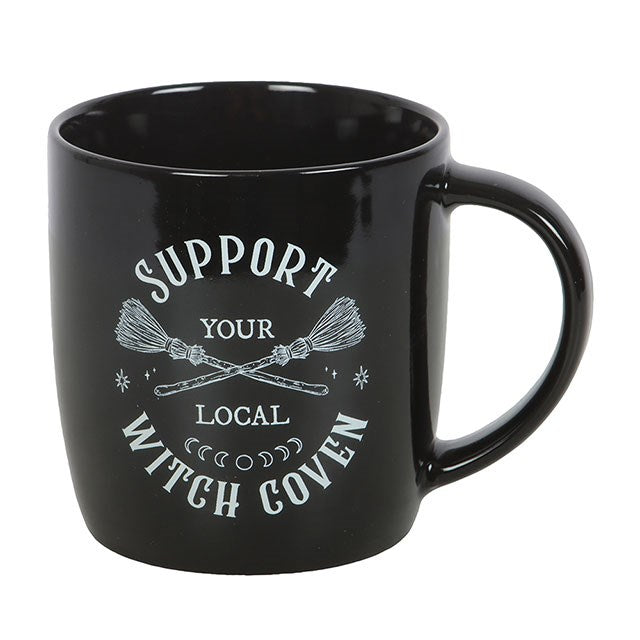 Support Your Local Witch Coven Mug – Crossed Broomsticks Ceramic Cup