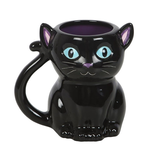 “A familiar’s gaze keeps your brew enchanted.”
Sip your potion with style from the Cute and Creepy Black Cat Mug, a ceramic cup shaped like a sleek black cat. Its striking blue eyes and curled tail handle bring a touch of whimsy and mystery to every drink. With a 500ml capacity, this handwash-only mug is perfect for witches, gothic enthusiasts, and cat lovers seeking both charm and magic in their daily rituals.

In folklore, black cats are revered as familiars — guardians, companions, and conduits for magic