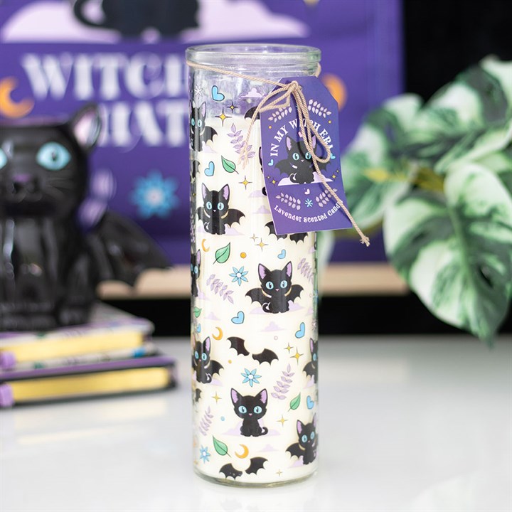 Cute and Creepy Cat Print Lavender Tube Candle | Witchy Gothic Décor