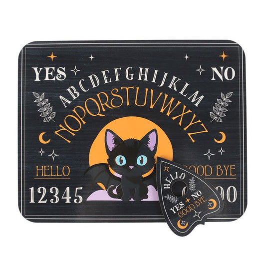 Infuse your surroundings with enchantment using this talking board adorned with a mysterious black cat and celestial motifs. It comes with a coordinating planchette to enhance your magical play. Crafted for fun and whimsy, this spirit board is not intended for serious spiritual communication.