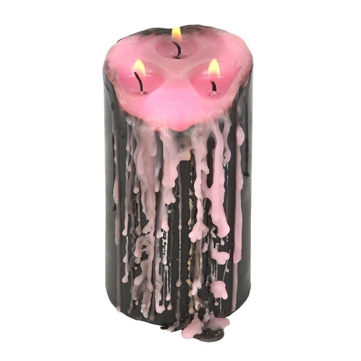 Add a pop of gothic glamour to your home with this large pink unscented pillar candle, which bleeds pink wax when lit for dramatic effect. A perfect décor piece for creating a moody vibe or as a unique gift.