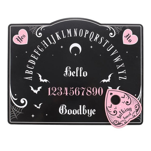 Invite mystery to your circle with this pink and black talking board. Perfect for spirited conversations or as an enchanting display, its striking colors weave a spell of boldness and delight.