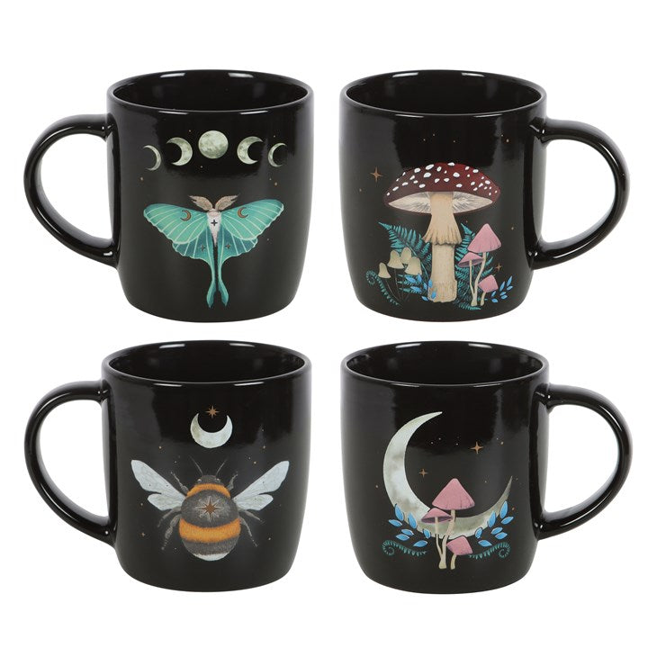 Bring a touch of earthly magic and celestial wonder to your daily rituals with the Celestial Nature Mug Set. This enchanting set of four ceramic mugs combines practicality with mystical beauty, featuring four distinct designs inspired by nature’s quiet marvels — a luna moth, toadstools, and a bee, each surrounded by delicate moon and star details.

Crafted with care and designed to uplift your morning or evening brew, these mugs celebrate the balance between the natural and the cosmic. The lunar accents shi