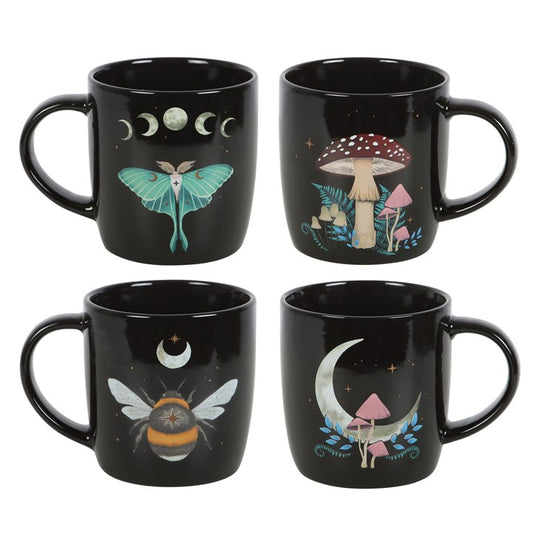 Bring a touch of earthly magic and celestial wonder to your daily rituals with the Celestial Nature Mug Set. This enchanting set of four ceramic mugs combines practicality with mystical beauty, featuring four distinct designs inspired by nature’s quiet marvels — a luna moth, toadstools, and a bee, each surrounded by delicate moon and star details.

Crafted with care and designed to uplift your morning or evening brew, these mugs celebrate the balance between the natural and the cosmic. The lunar accents shi