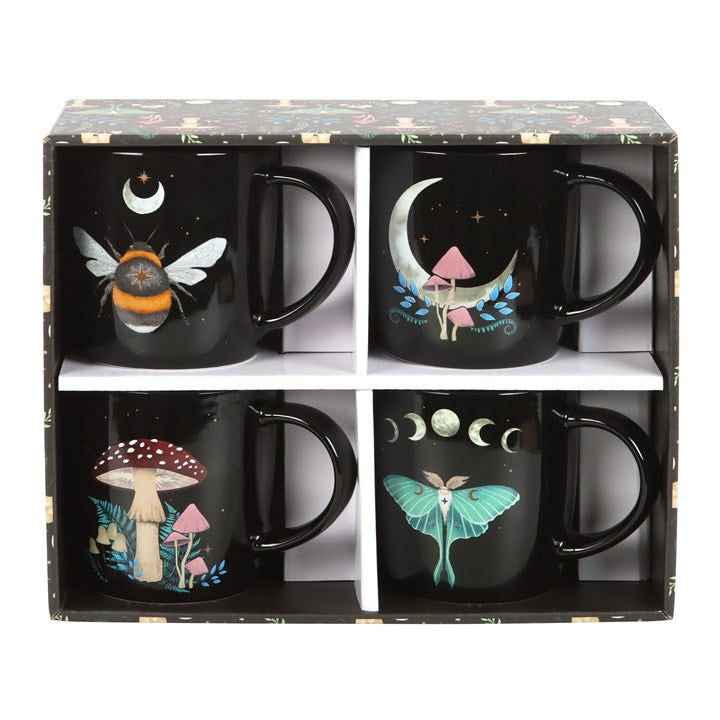Celestial Nature Mug Set – Luna Moth, Toadstool & Bee Design Gift Set