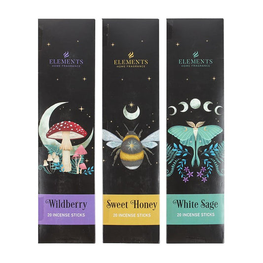 Relax and unwind with this set of incense sticks, inspired by dark forest designs and scents. The set contains 3 x individual packs of incense with 3 x different fragrances, including wild berry, sweet honey and white sage. Each individual pack contains 20 incense sticks, packaged in a beautifully designed box ready for gifting.