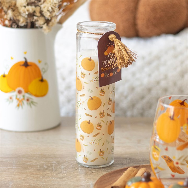 Pumpkin Print Tube Candle – Autumn Harvest Prayer Candle for Halloween Rituals