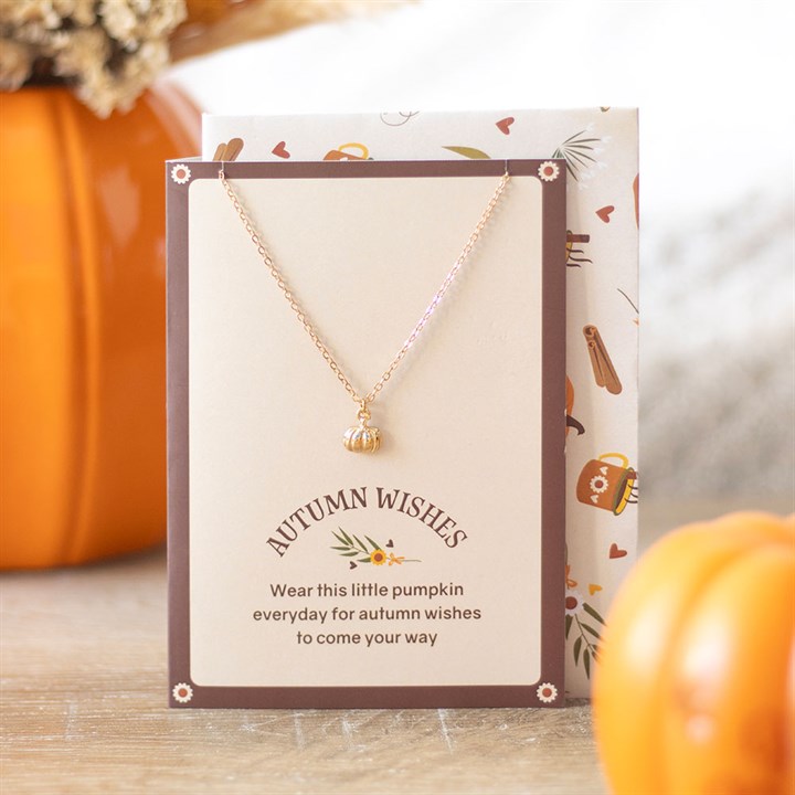 This charming, gold-toned pumpkin necklace comes nestled on a matching greeting card, making it the perfect gift for showing love and support during the autumn season. Includes a matching envelope with a cosy autumn-inspired print.