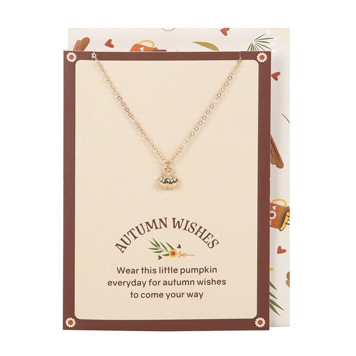 This charming, gold-toned pumpkin necklace comes nestled on a matching greeting card, making it the perfect gift for showing love and support during the autumn season. Includes a matching envelope with a cosy autumn-inspired print.