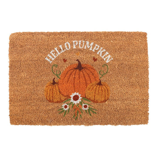 Embrace the enchanting spirit of autumn with this Natural Autumn Days Hello Pumpkin Doormat. Crafted from sturdy coir fibers, it welcomes guests with a warm "Hello Pumpkin" greeting framed by a mystical pumpkin design that captures the essence of the harvest season. Ideal for sheltered doorways or indoor use, this doormat invites cozy, magical vibes into your home while protecting your floors from the chill outside. Please note, the design may gently fade under extreme weather, preserving its charm for many
