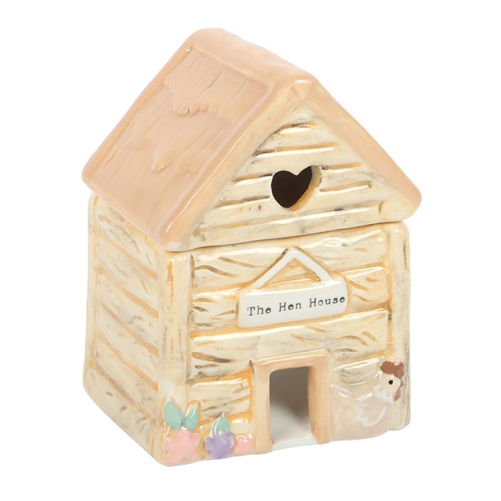 Hen House ceramic oil burner with heart cut-out. Use with diluted fragrance oils to fill your home with charming farmhouse style and relaxing aroma.