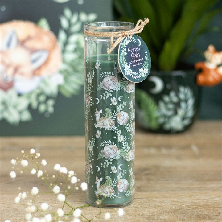 Embrace the enchanting essence of the Forest Rain Tube Candle, where the mystical whispers of the woodland come alive in your space. Encased in a tube adorned with an elegant fox and fawn design, this candle releases a soothing fragrance that transports you to a serene forest after a storm. Crafted from paraffin wax, it offers a long-lasting burn time of 50 hours, inviting calm and tranquility to your sacred space. Perfect for rituals, meditation, or simply unwinding, let this candle’s gentle glow and earth