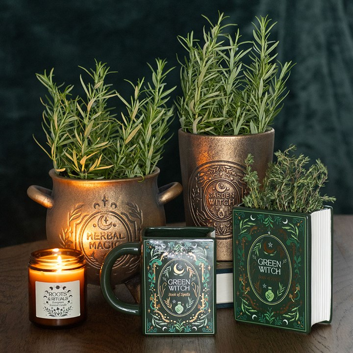 Green Witch Book Shaped Vase – Grimoire Ceramic Floral Decor
