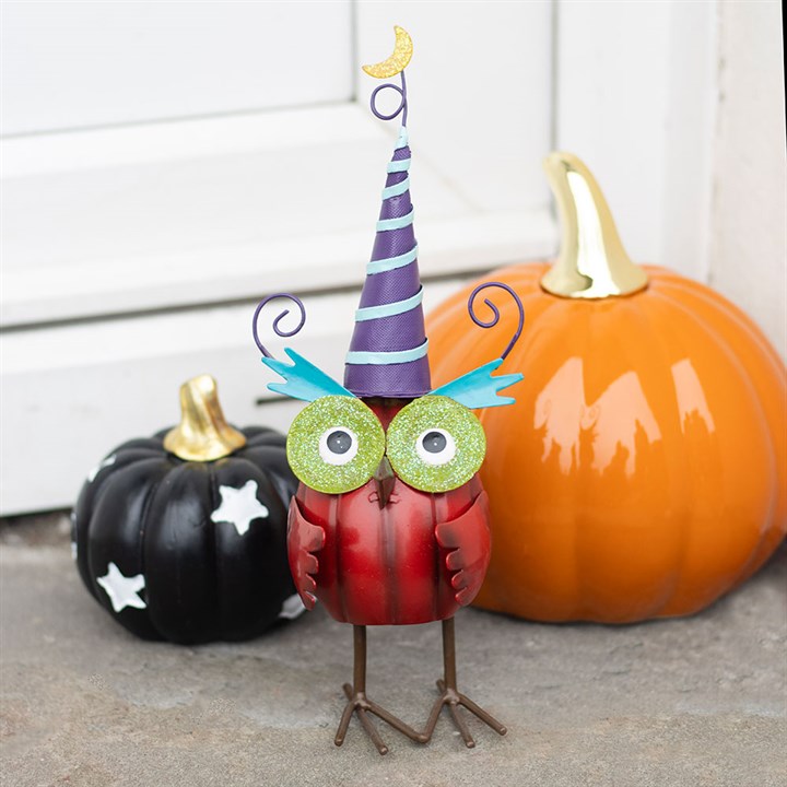 Red Metal Owl Ornament with Witch Hat – The Witches Garden