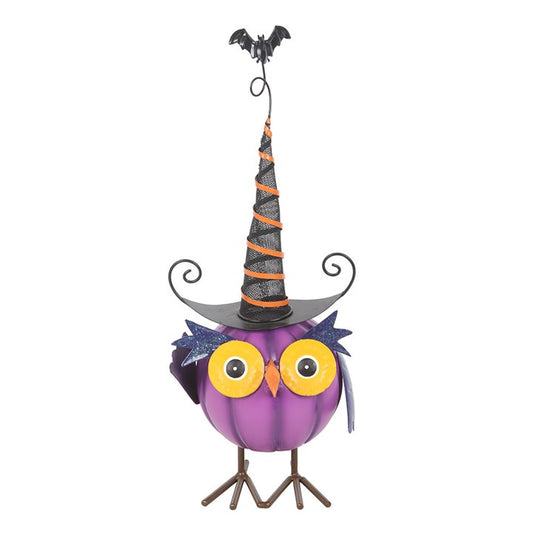 Enchant your home this spooky season with this The Witches Garden purple metal owl ornament. Perched in vibrant Halloween hues, this quirky owl is topped with a curly witch’s hat and gleaming yellow eyes that shine with festive mischief. A perfect accent for shelves, windowsills, or party displays, he brings a playful yet magical energy to your seasonal décor. Suitable for outdoor use, though best kept sheltered from harsh weather to keep his colours bright and spellbinding. A fun and unique way to add char