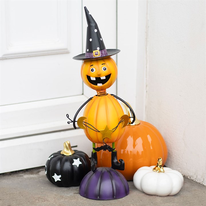 Orange Metal Pumpkin Man Ornament with Witch Hat – The Witches Garden