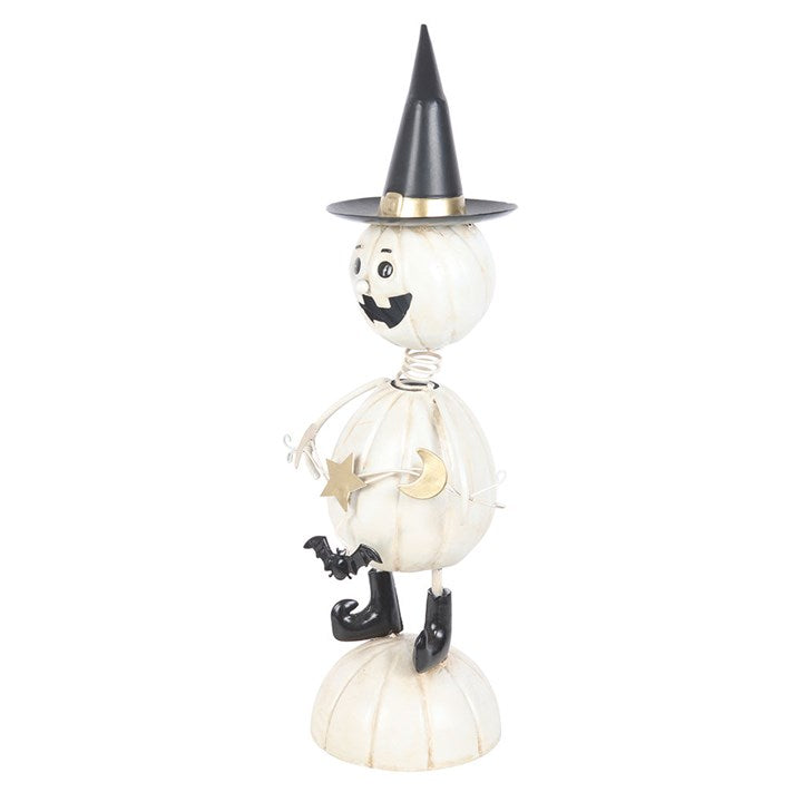 White Metal Pumpkin Man Ornament with Witch Hat – The Witches Garden