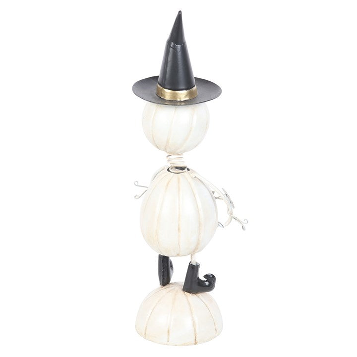 White Metal Pumpkin Man Ornament with Witch Hat – The Witches Garden