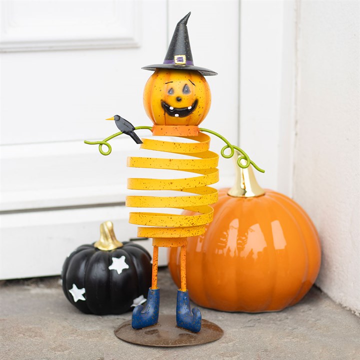 Orange Metal Pumpkin Man Ornament with Spring Body – The Witches Garden