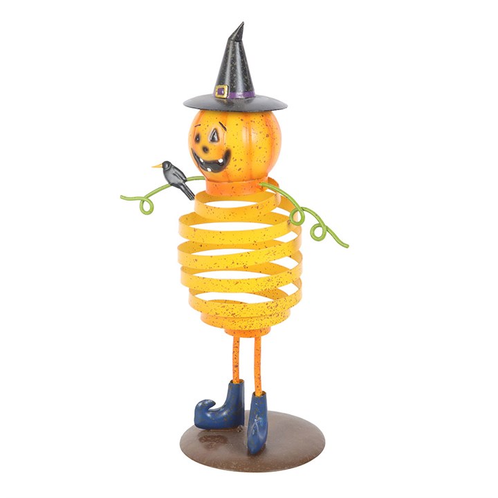 Orange Metal Pumpkin Man Ornament with Spring Body – The Witches Garden