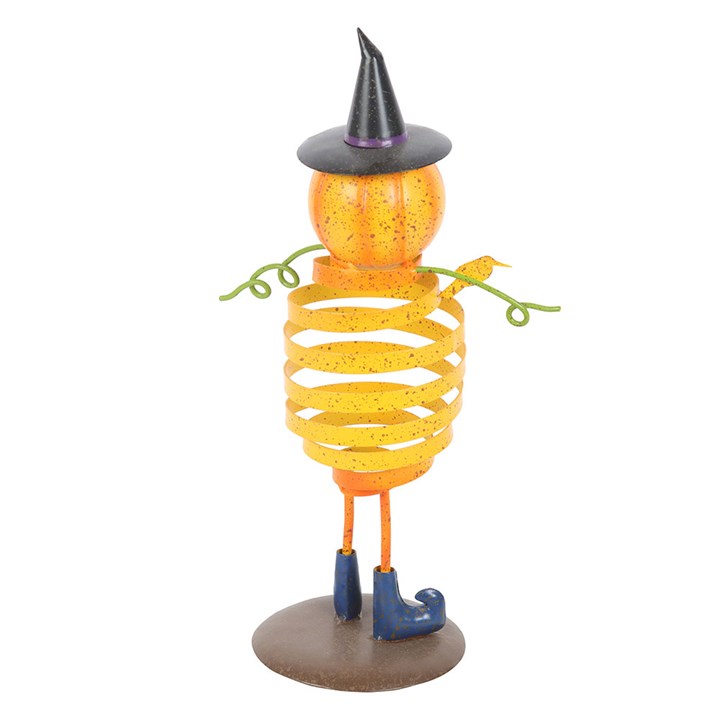 Orange Metal Pumpkin Man Ornament with Spring Body – The Witches Garden