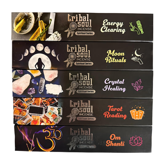 Cleanse your space and elevate your rituals with our Tribal Soul Spiritual Incense Sticks and Ceramic Holder - Mix Pack of 5.

This beautiful set includes five hand-picked Tribal Soul incense varieties, each infused with sacred herbs and resins used in spiritual practices around the world. From White Sage to Palo Santo, every stick is richly aromatic and perfect for smudging, meditation, chakra work, or simply enhancing your sacred space.

Each pack also comes with a ceramic incense holder—perfect for safe,