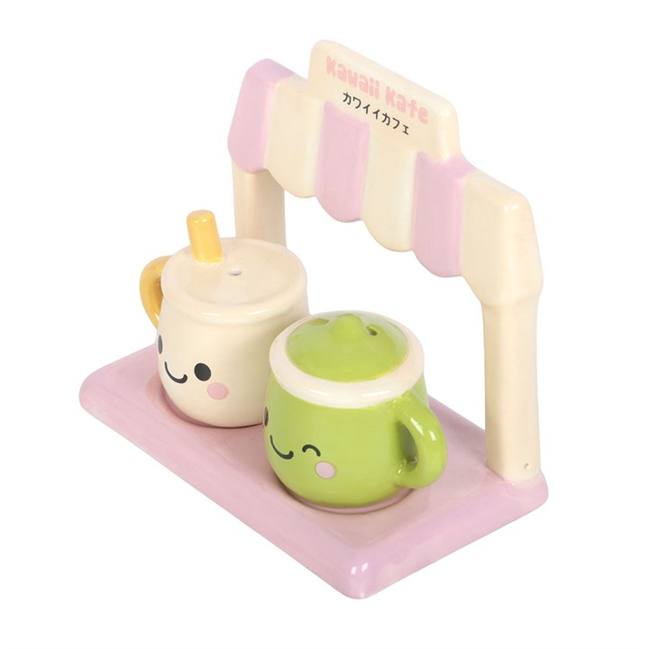 Kawaii Latte Salt and Pepper Shakers – Pastel Cafe Ceramic Set