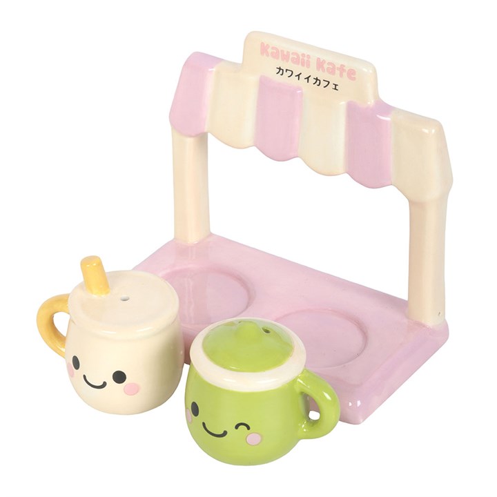 Kawaii Latte Salt and Pepper Shakers – Pastel Cafe Ceramic Set