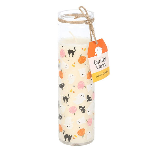 Celebrate the spirit of Samhain with the Sweet and Spooky Print Candy Corn Tube Candle. Infused with the playful charm of Halloween, this paraffin wax candle is wrapped in a festive candy corn design—both whimsical and a touch eerie. Perfect for altar offerings, seasonal rituals, or simply casting a warm autumn glow, it brings enchantment to any witch’s home. With an approximate burn time of 70 hours, it’s the ideal companion for Halloween nights, harvest feasts, and magical gatherings. Never leave a lit ca