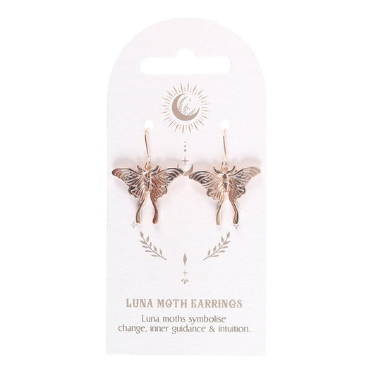 This ethereal pair of earrings features dangling nickel-free stainless steel luna moths, making it an elegant piece to add to any jewellery collection. The luna moth symbolises change, inner guidance and intuition, also representing timeless beauty.