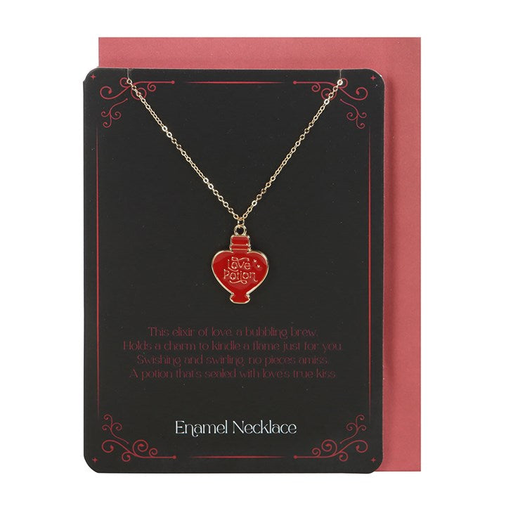 While some wear their hearts on their sleeves, you can wear yours around your neck. This necklace features an enamel love potion charm that is sure to catch someone's eye.