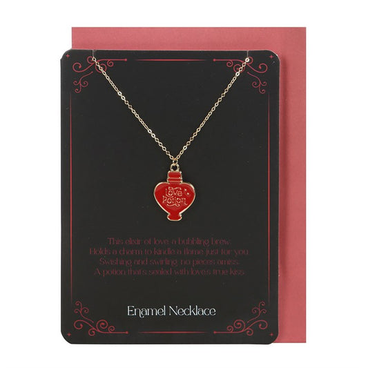 While some wear their hearts on their sleeves, you can wear yours around your neck. This necklace features an enamel love potion charm that is sure to catch someone's eye.