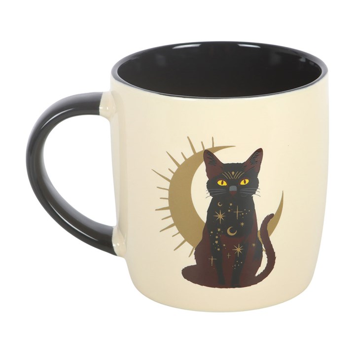 Featuring a sitting black cat set against a crescent moon, this ceramic mug brings a hint of the mystical to everyday routines, whether at home or in the office. Both eye-catching and functional, it’s ideal for gifting to anyone who appreciates witchy themes and feline-inspired pieces. 370ml capacity. Microwave safe. Dishwasher safe.