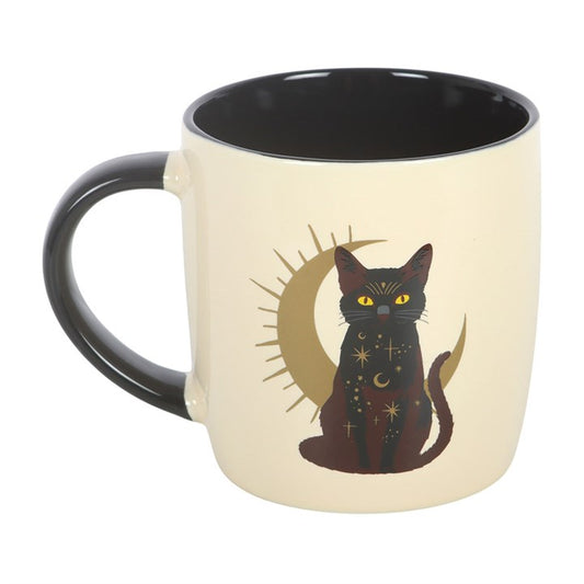 Featuring a sitting black cat set against a crescent moon, this ceramic mug brings a hint of the mystical to everyday routines, whether at home or in the office. Both eye-catching and functional, it’s ideal for gifting to anyone who appreciates witchy themes and feline-inspired pieces. 370ml capacity. Microwave safe. Dishwasher safe.