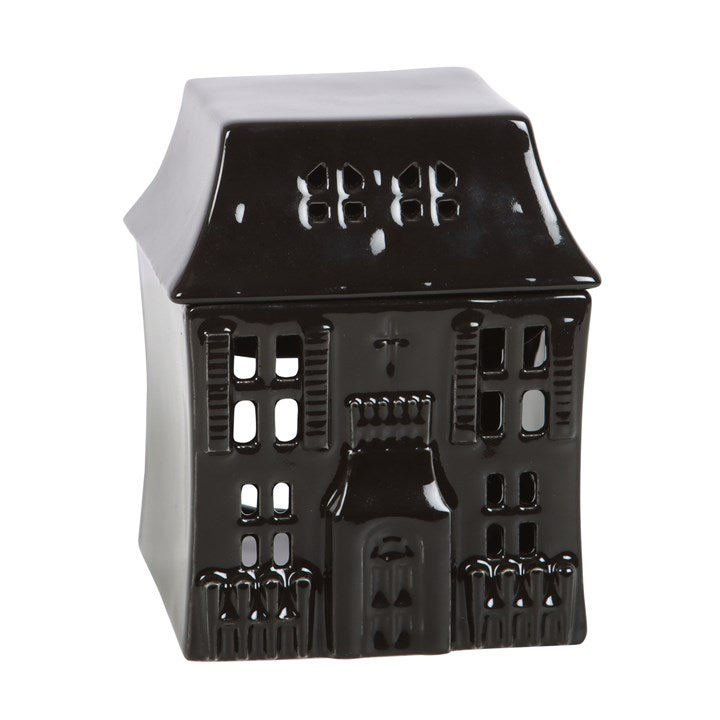 Haunted House oil burner in gothic style. Use with fragrance oils for a spooky, atmospheric home, altar, or Halloween-inspired décor.