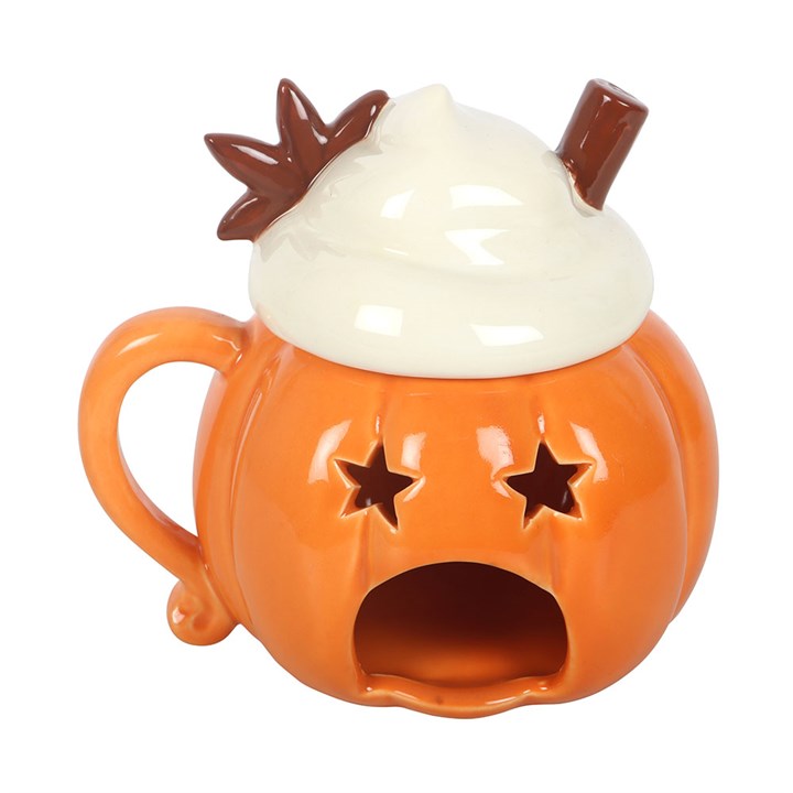 Add an autumn glow to your home with this pumpkin-shaped novelty oil burner, topped with a whipped cream style lid for a playful seasonal touch. Perfect for filling your space with favourite fall fragrances, it makes a lovely gift for autumn lovers and adds warmth to any living area. Always remove the lid whilst in use. Simply place a single standard tealight in the space at the back and add a few drops of diluted fragrance oil or wax melts in the bowl.