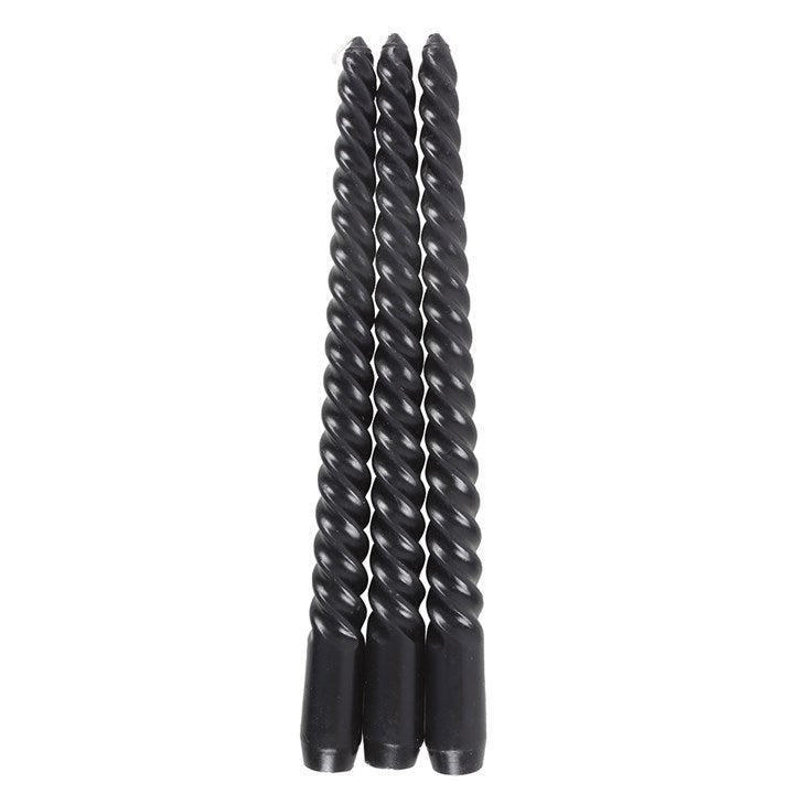 Black Twisted Taper Candle Set – Gothic Ritual Table Lights