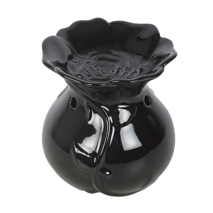 Black Rose ceramic oil burner. Perfect for fragrance oils, altars, meditation, or gothic home décor, bringing dark floral elegance to any space.