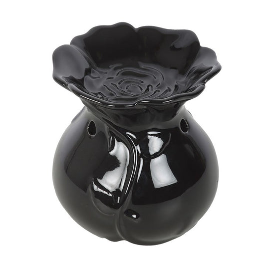 Black Rose ceramic oil burner. Perfect for fragrance oils, altars, meditation, or gothic home décor, bringing dark floral elegance to any space.