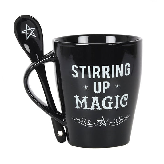 Conjure a little magic with every sip using the Stirring Up Magic Mug and Spoon Set. This elegant black ceramic mug is inscribed with Stirring Up Magic, perfect for morning rituals, herbal teas, or evening spellwork. The matching spoon complements the mug beautifully and slots neatly into the handle, making it a practical yet mystical addition to your witchy kitchen. Dishwasher and microwave safe, this set blends everyday convenience with enchanting charm, turning every brew into a magical experience.

Dime
